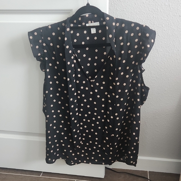 Tamora H. Tops - Womens Tamora H. Classic Polka Dot Black and Cream Women's Top Size Xl